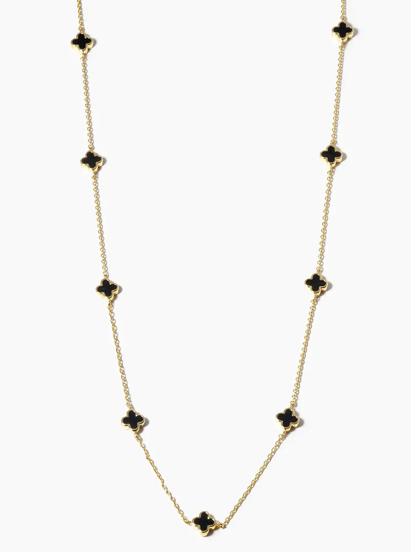 18k Gold Dipped 6mm Enamel Filled Quatrefoil Station Necklace