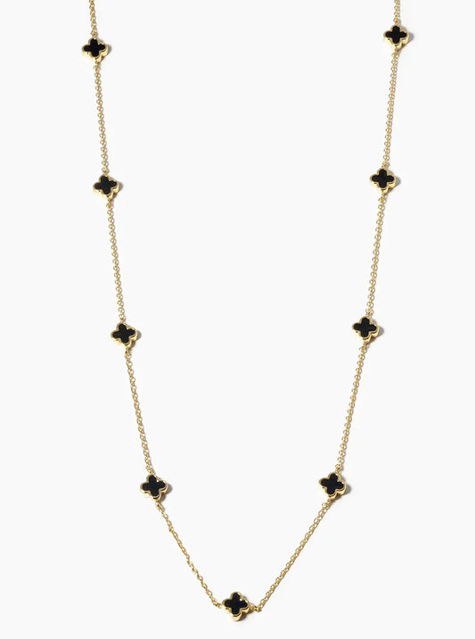 18k Gold Dipped 6mm Enamel Filled Quatrefoil Station Necklace