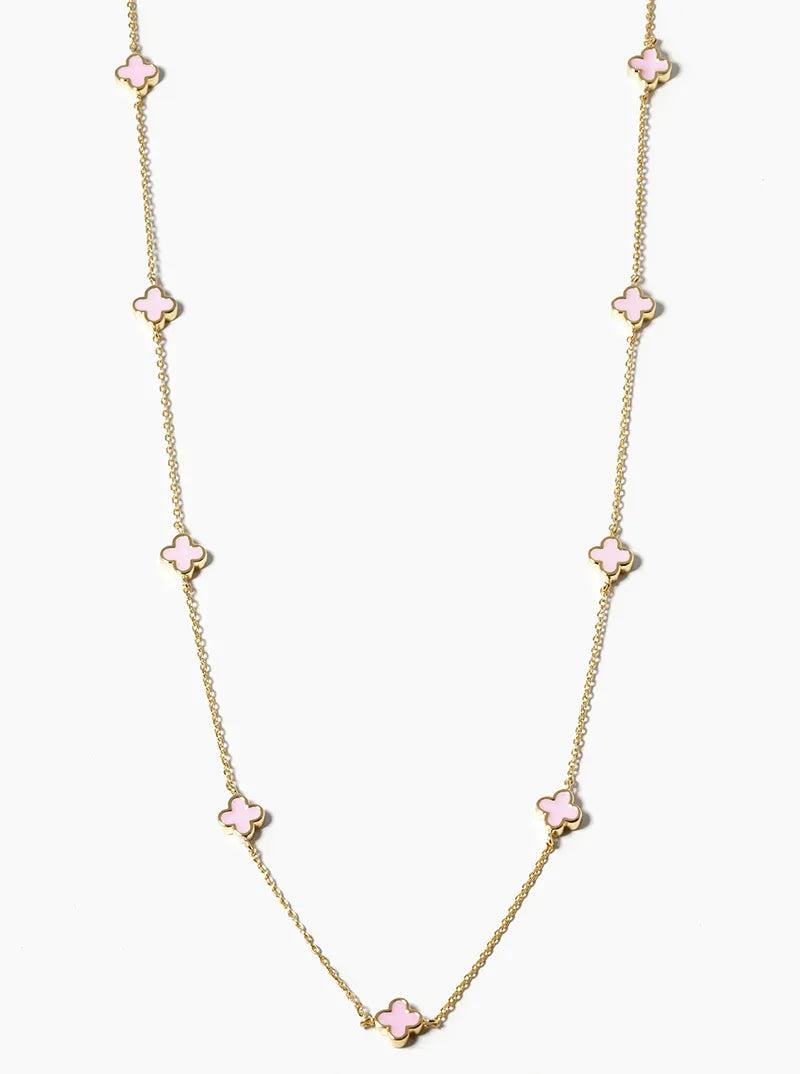18k Gold Dipped 6mm Enamel Filled Quatrefoil Station Necklace