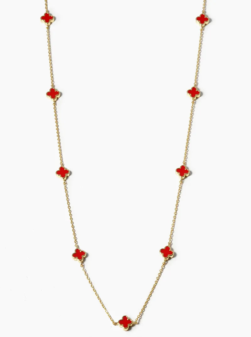 18k Gold Dipped 6mm Enamel Filled Quatrefoil Station Necklace