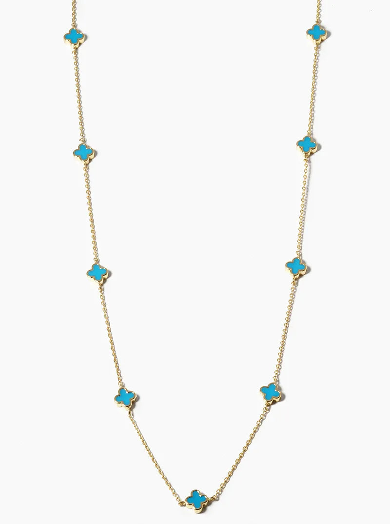 18k Gold Dipped 6mm Enamel Filled Quatrefoil Station Necklace