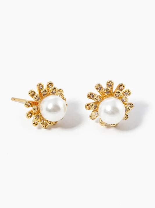 18k Gold Dipped 6mm Pearl Flower Post Stud Earrings