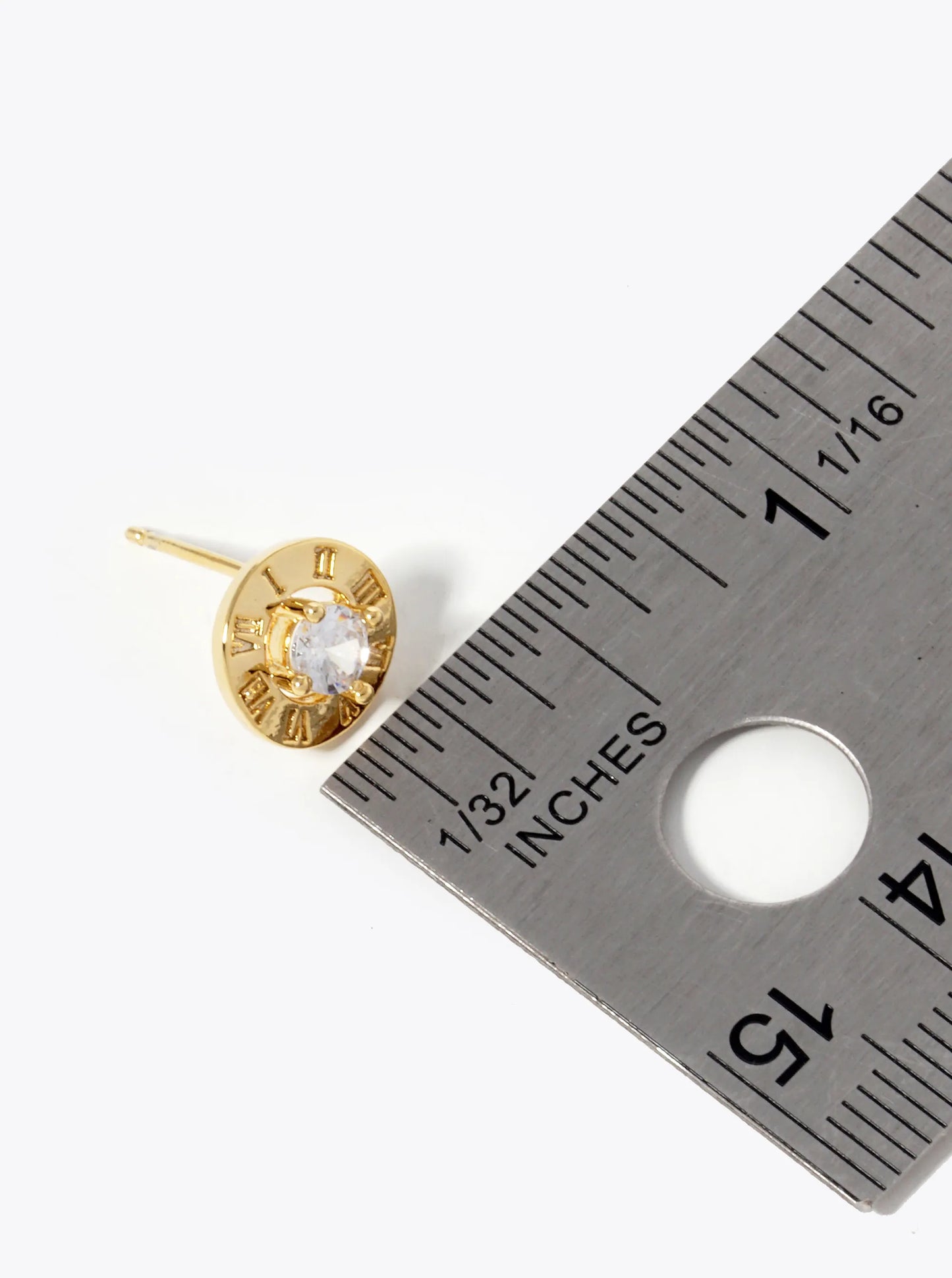 18k Gold Dipped 9mm Roman Numerals Engraved CZ Stud Earrings