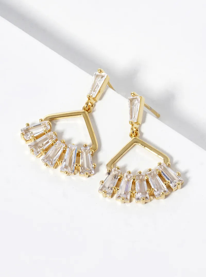 White Gold Dipped Baguette CZ Drop Post Earrings