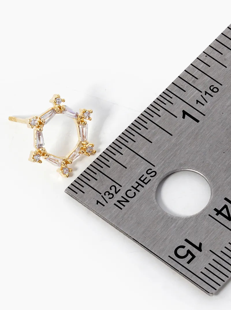 18k Gold Dipped Baguette CZ Hexagon Stud Earrings