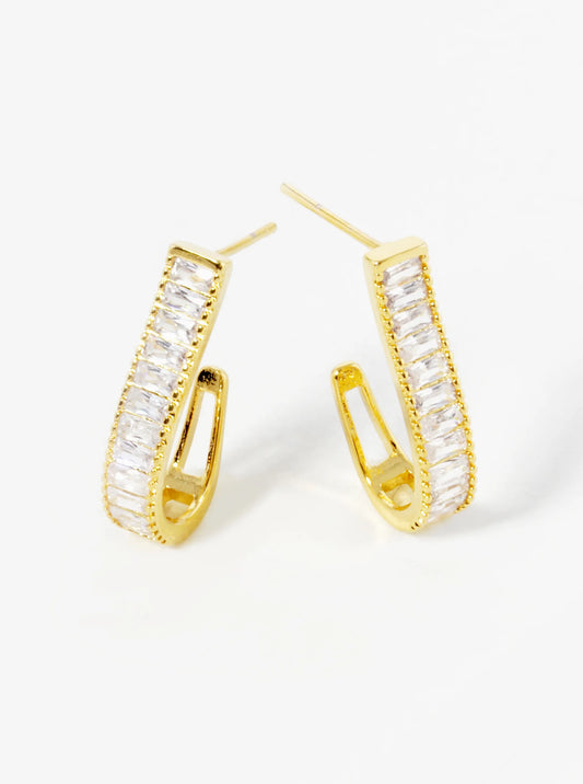 18k Gold Dipped Baguette CZ Pave 20mm Hoop Earrings