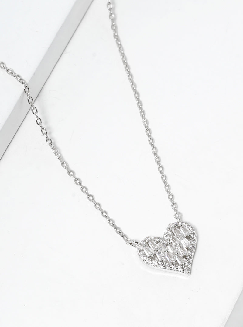 White Gold Dipped CZ Pave Ribbon Bow Pendant Necklace