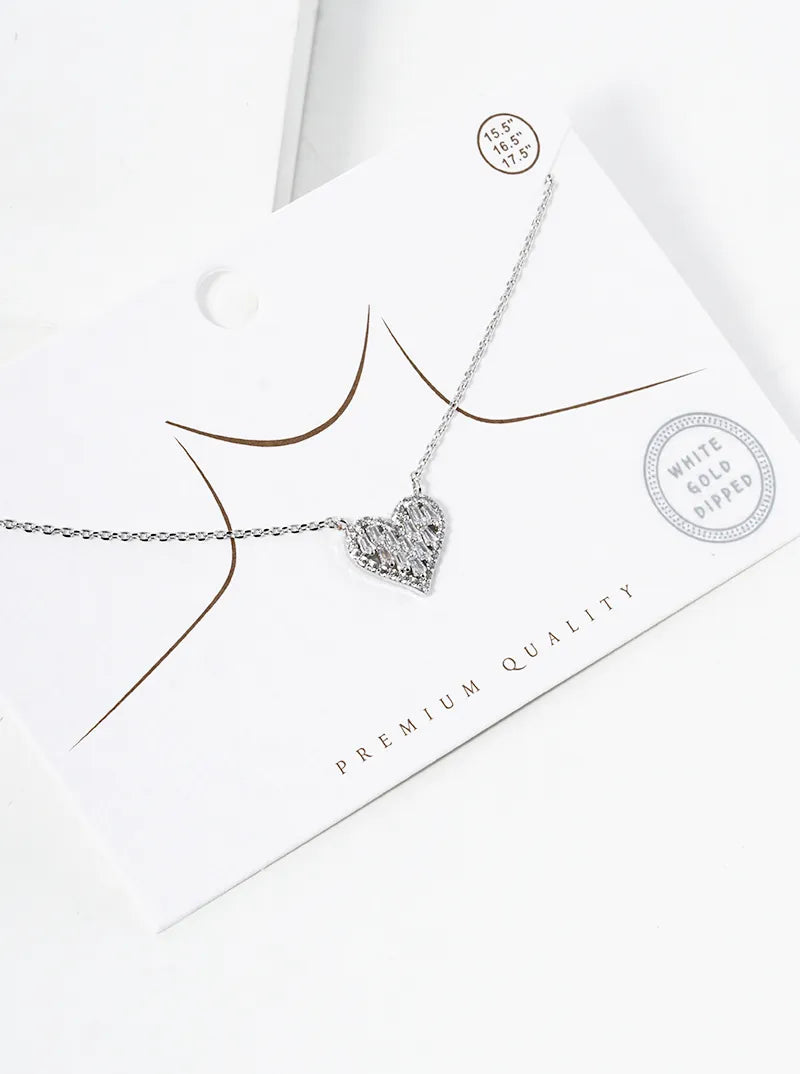 White Gold Dipped CZ Pave Ribbon Bow Pendant Necklace