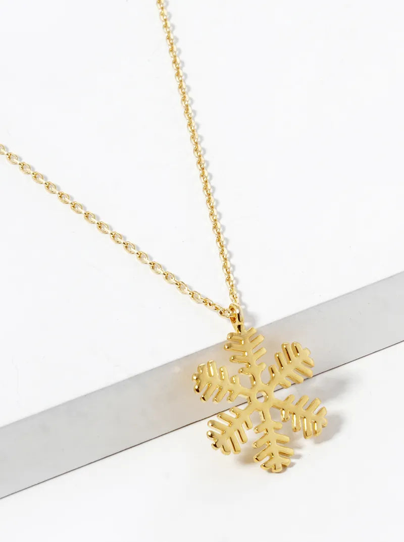 White Gold Dipped Brass Snowflake Pendant Necklace