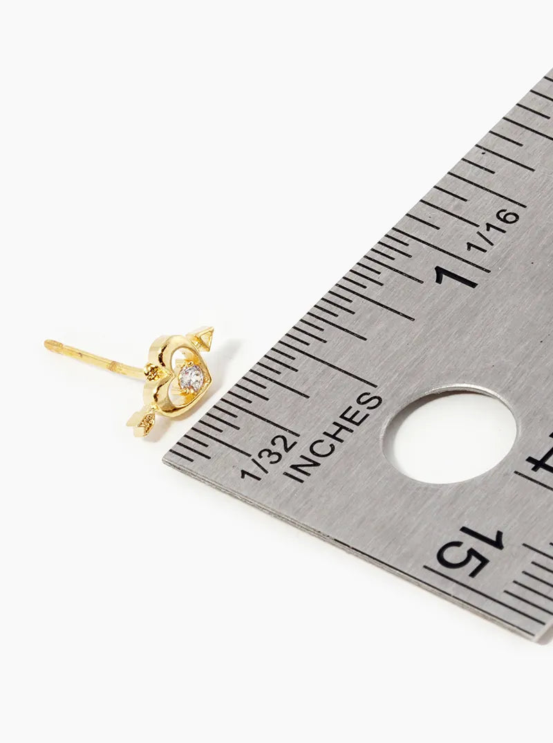 18k Gold Dipped CZ Cupids Heart Stud Earrings