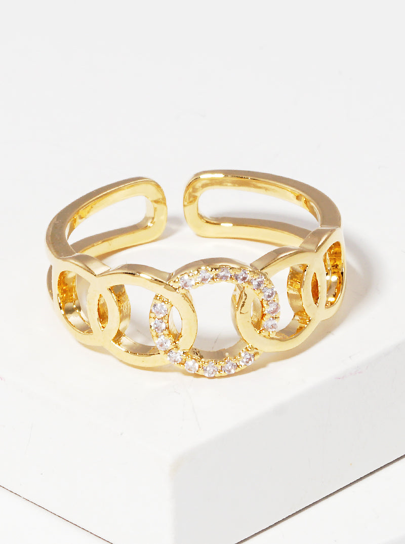 White Gold Dipped CZ Multi Circle Adjustable Cuff Ring