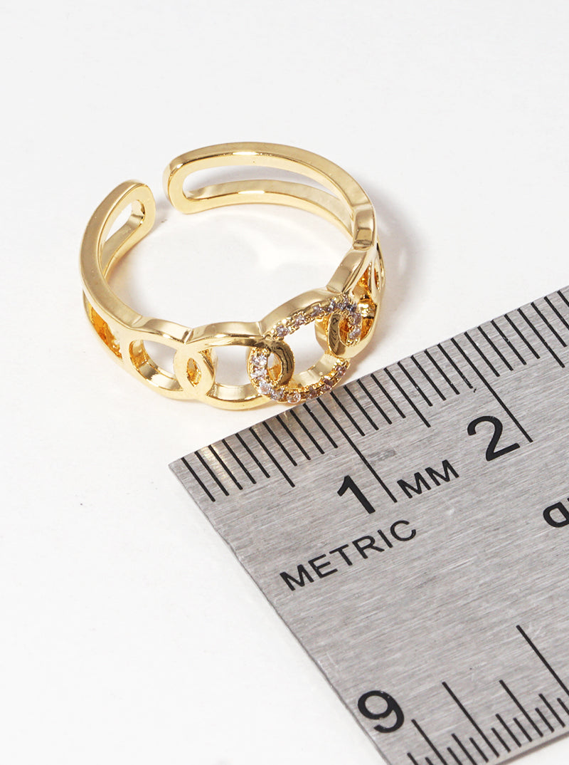 18k Gold Dipped CZ Multi Circle Adjustable Cuff Ring