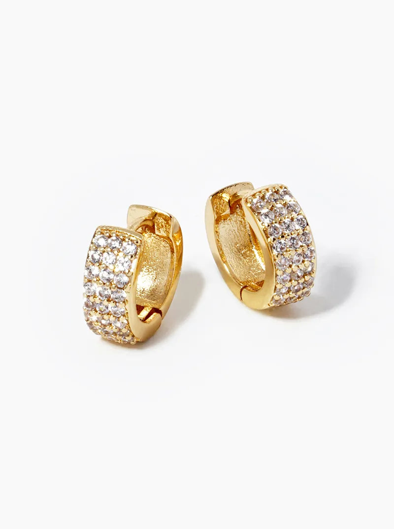 White Gold Dipped CZ Pave 10mm Bold Huggie Hoop Earrings