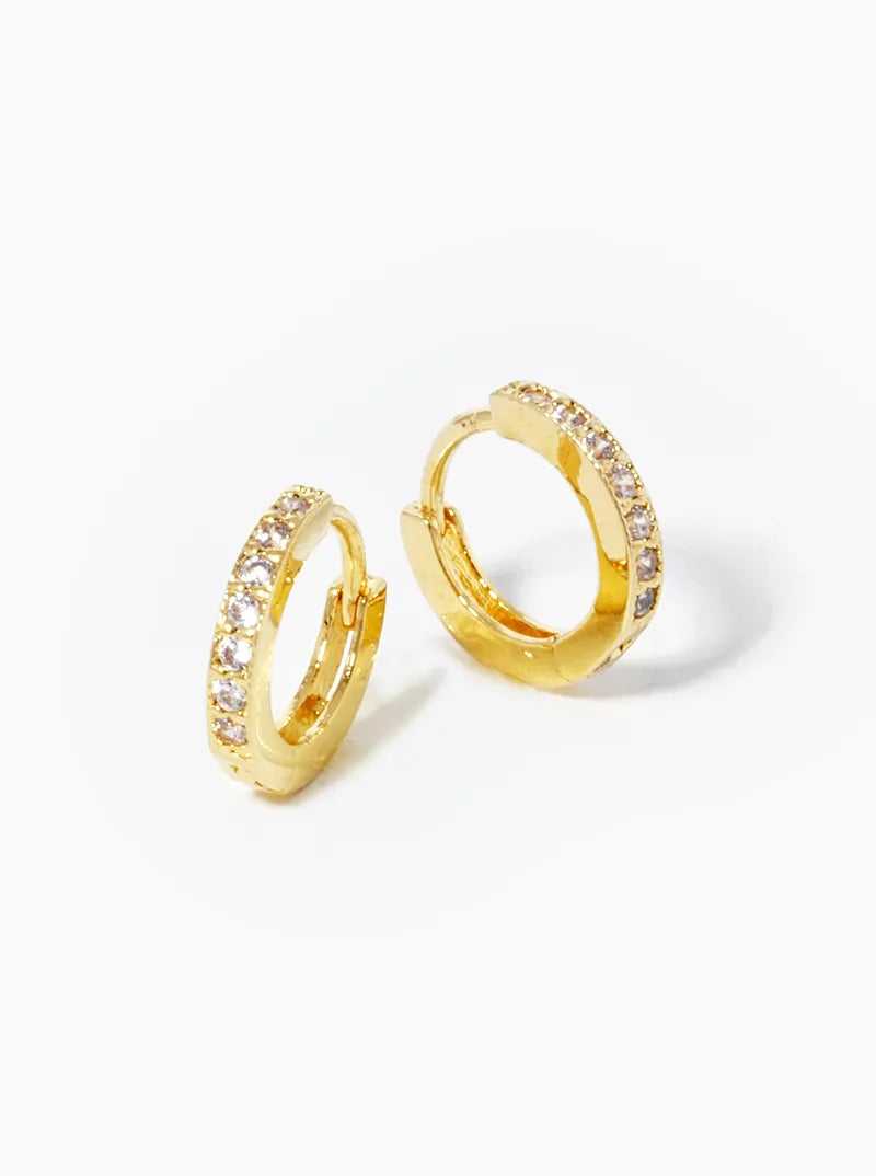 White Gold Dipped CZ Pave 10mm Huggie Hoop Earrings