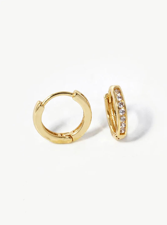18k Gold Dipped CZ Pave 12mm Huggie Hoop Earrings
