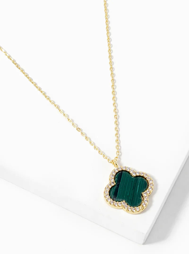 White Gold Dipped CZ Pave 15mm Quatrefoil Pendant Necklace
