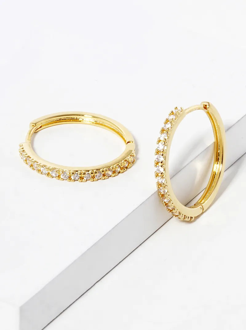 White Gold Dipped CZ Pave 20mm Hinged Hoop Earrings