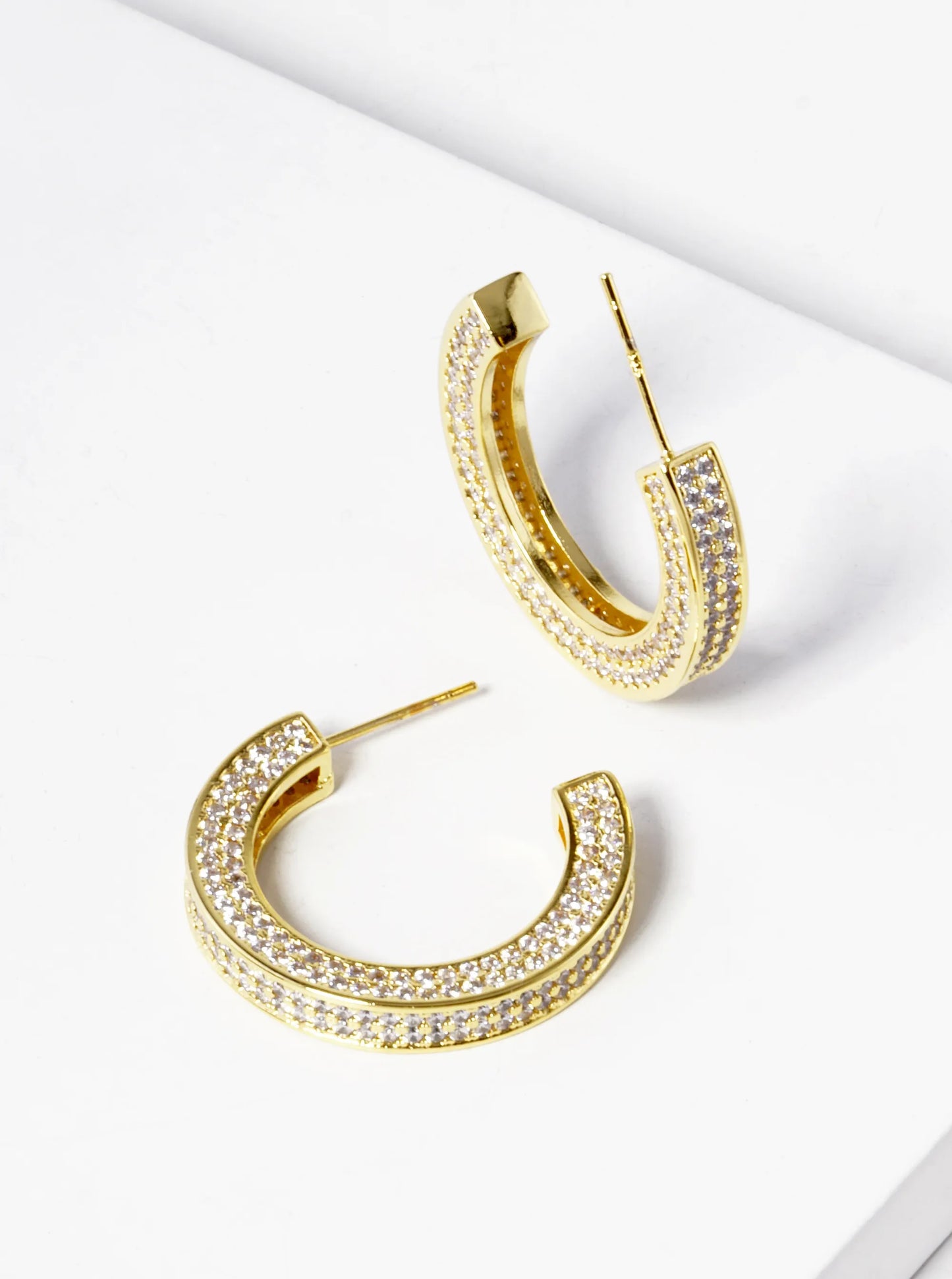 White Gold Dipped CZ Pave 25mm Open Hoop Earrings