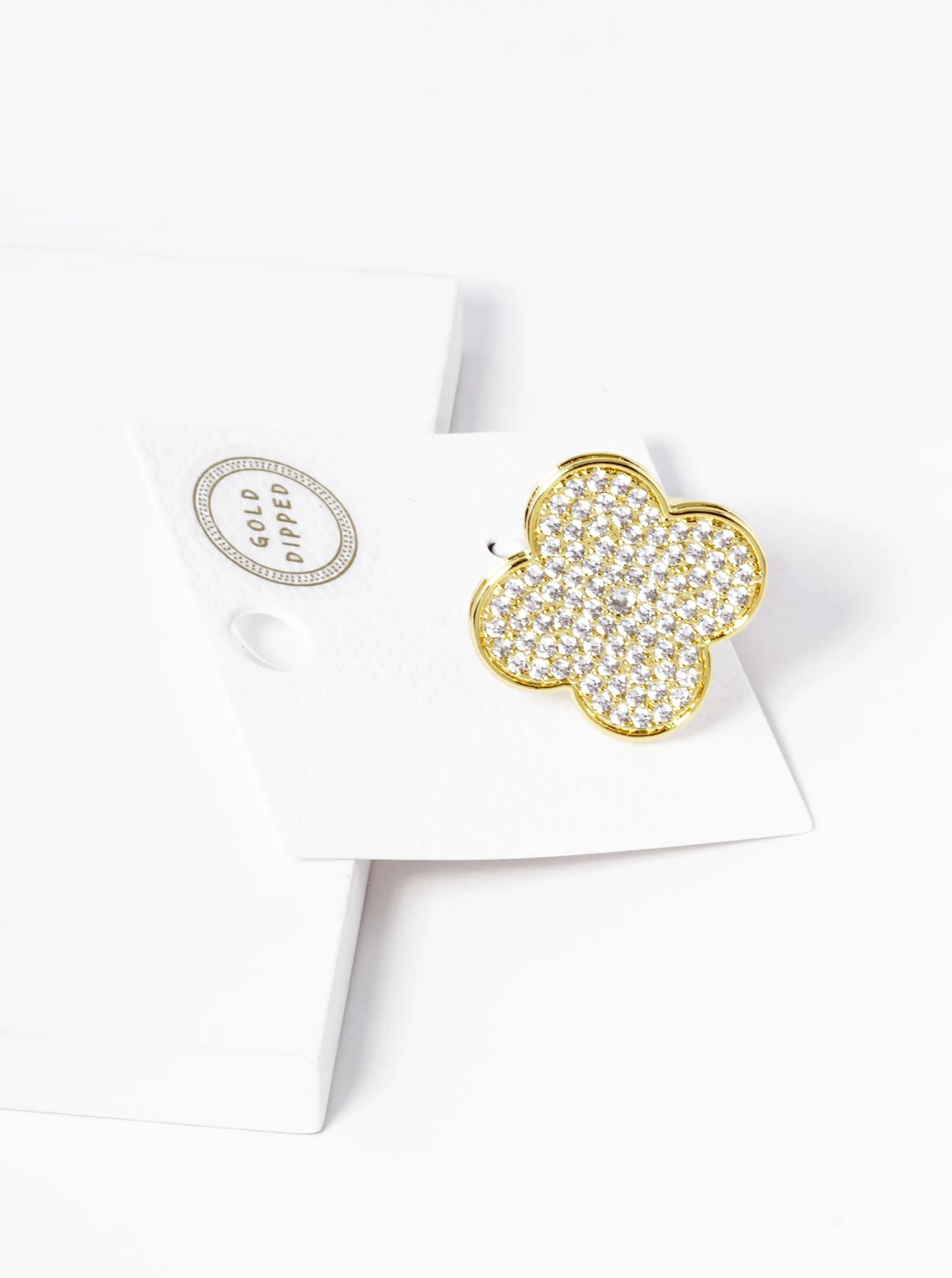 18k Gold Dipped CZ Pave 25mm Quatrefoil Adjustable Ring