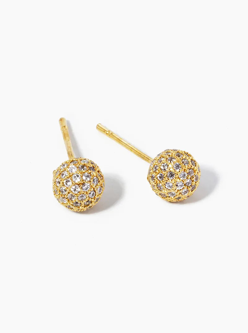 White Gold Dipped CZ Pave 5mm Ball Post Stud Earrings