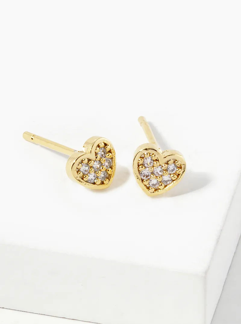 White Gold Dipped CZ Pave 5mm Heart Stud Earrings
