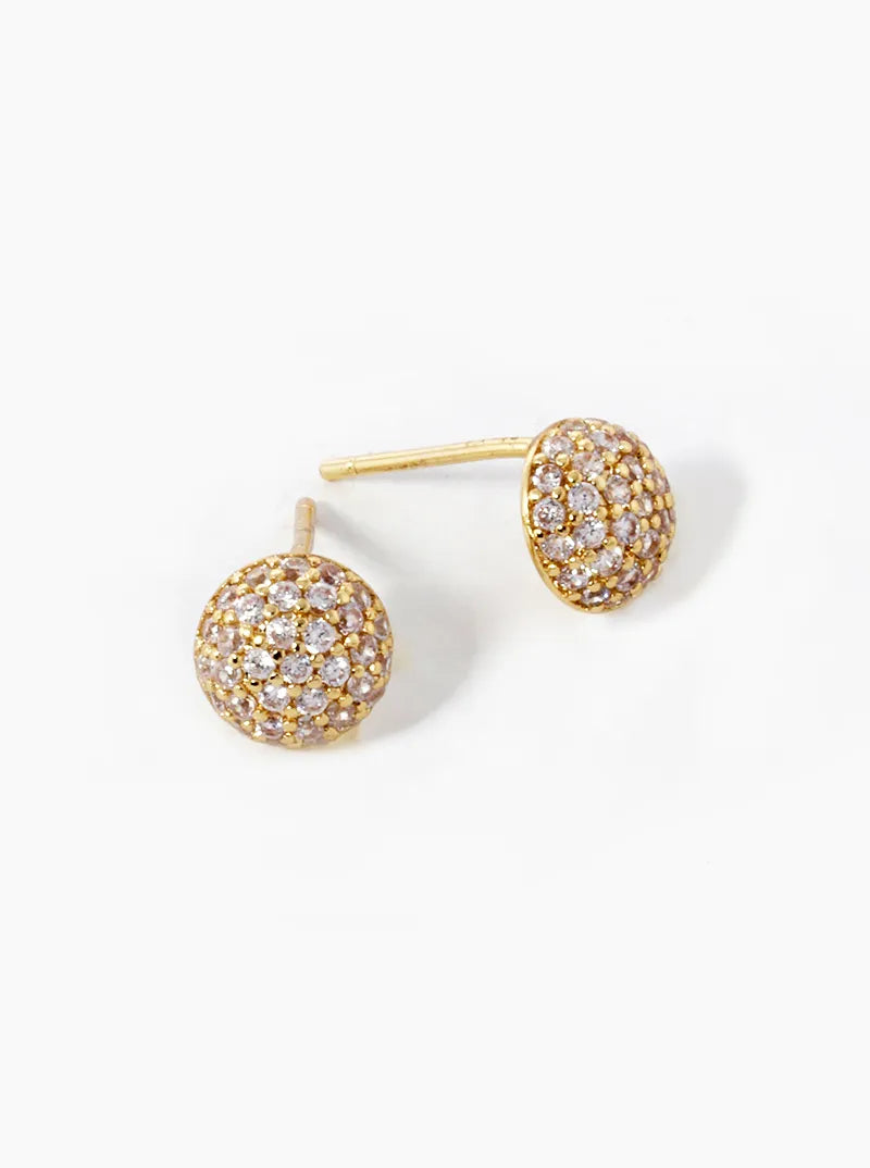 18k Gold Dipped CZ Pave 6mm Hemisphere Stud Earrings