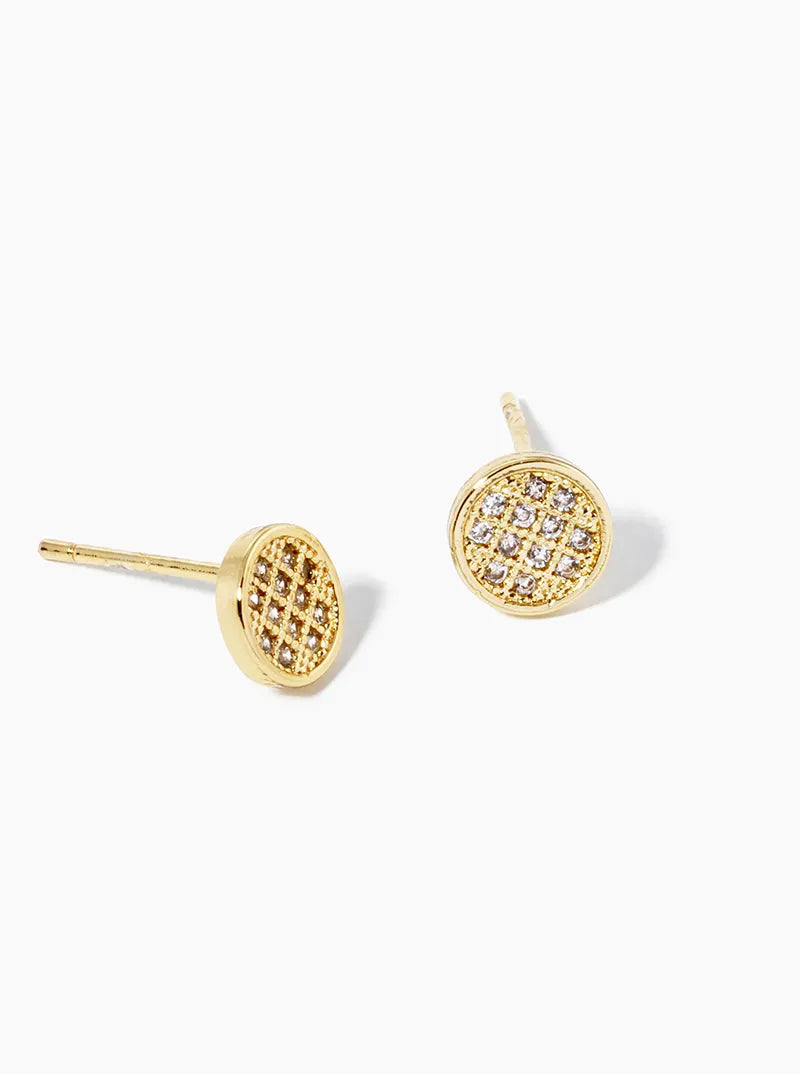 White Gold Dipped CZ Pave 6mm Round Post Stud Earrings