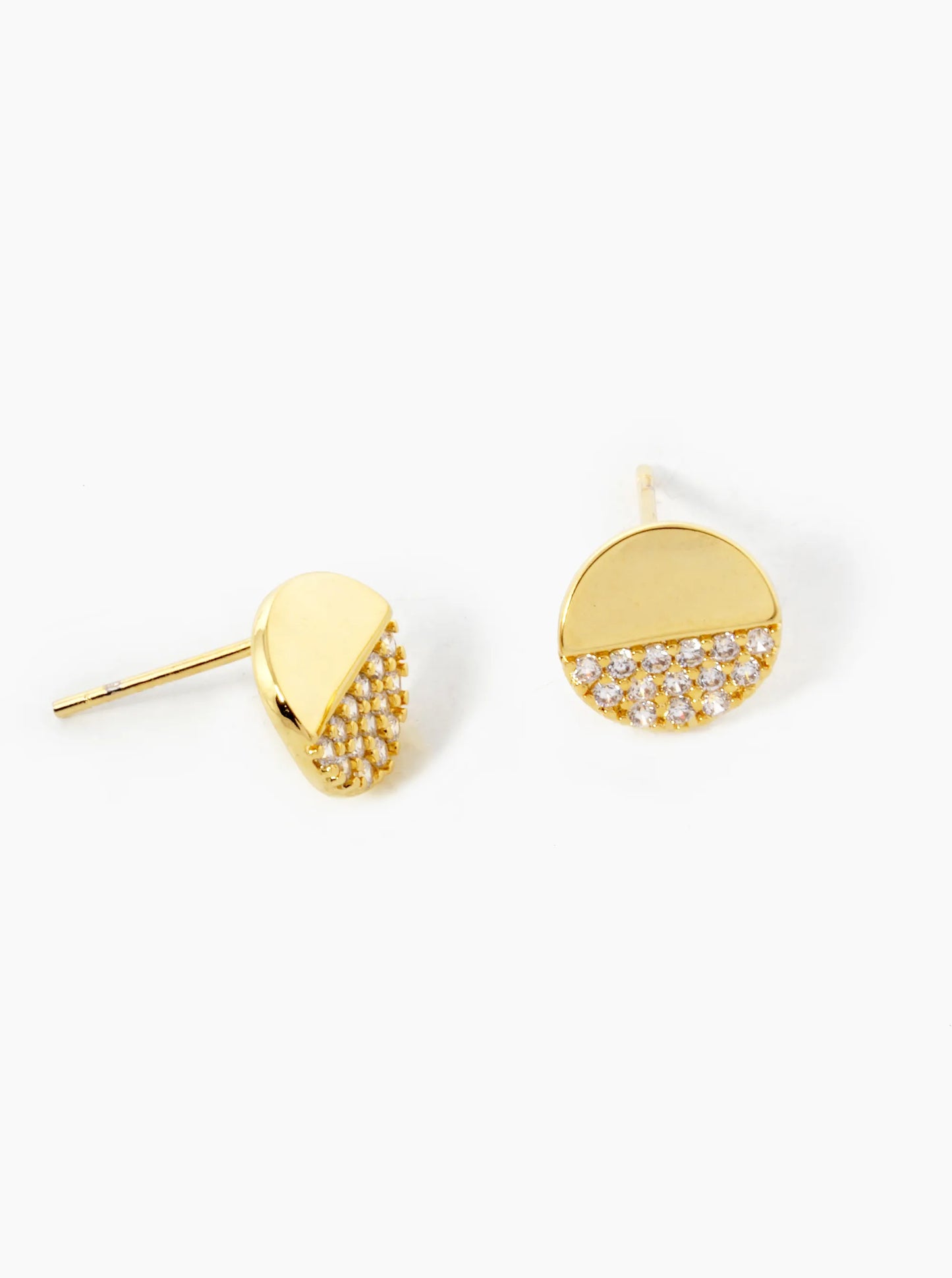 18k Gold Dipped CZ Pave 8mm Round Stud Earrings