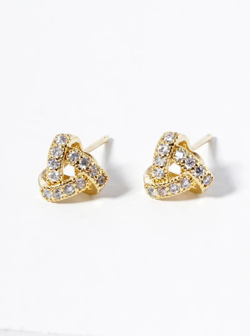 White Gold Dipped CZ Pave 8mm Triangle Post Stud Earrings