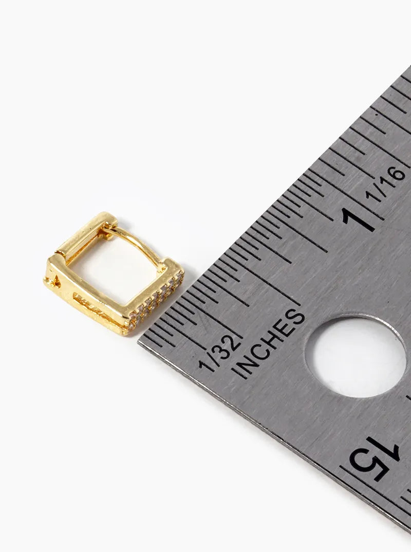 18k Gold Dipped CZ Pave 9mm Square Huggie Hoop Earrings