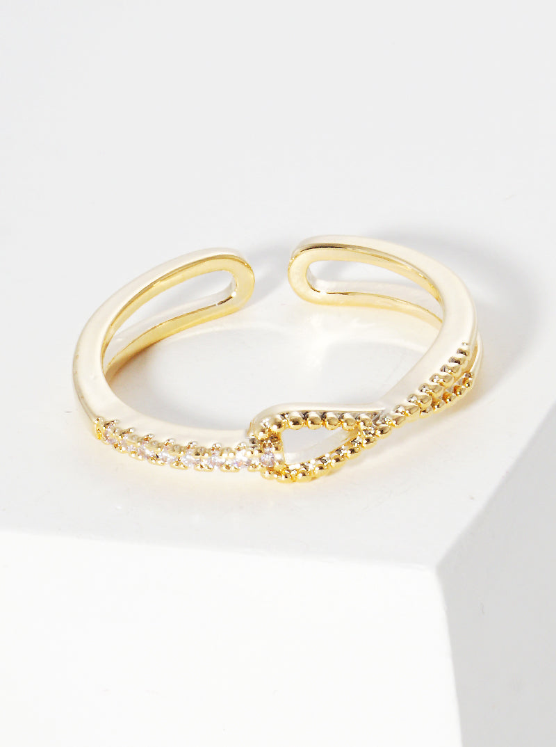 White Gold Dipped CZ Pave Adjustable Cuff Ring