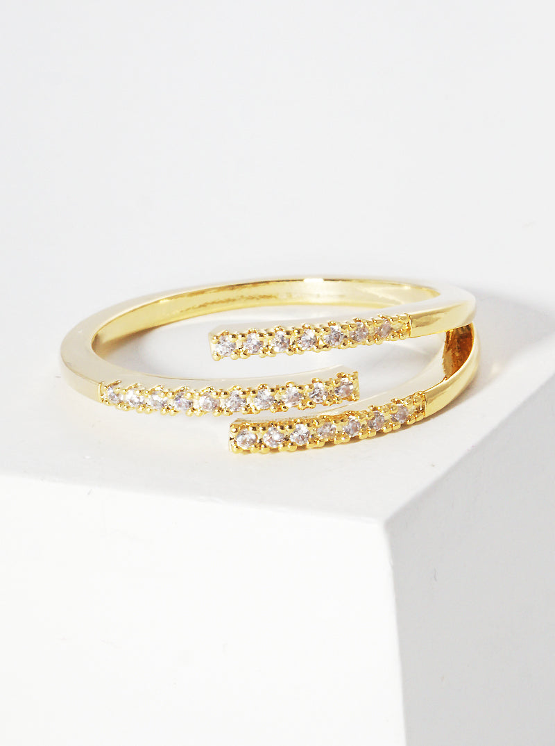 White Gold Dipped CZ Pave Adjustable Cuff Ring