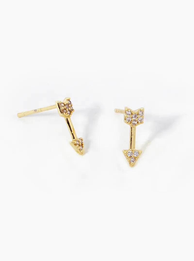 18k Gold Dipped CZ Pave Arrow Stud Earrings