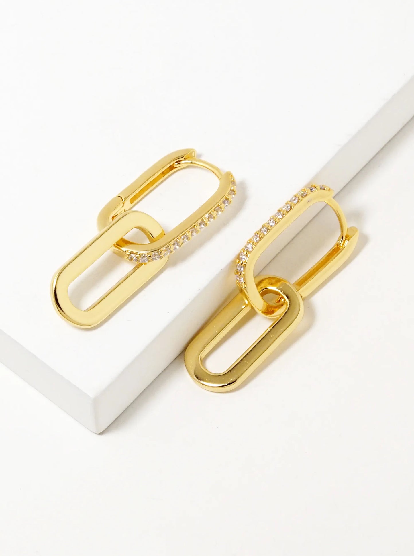 White Gold Dipped CZ Pave Chain Huggie Hoop Earrings