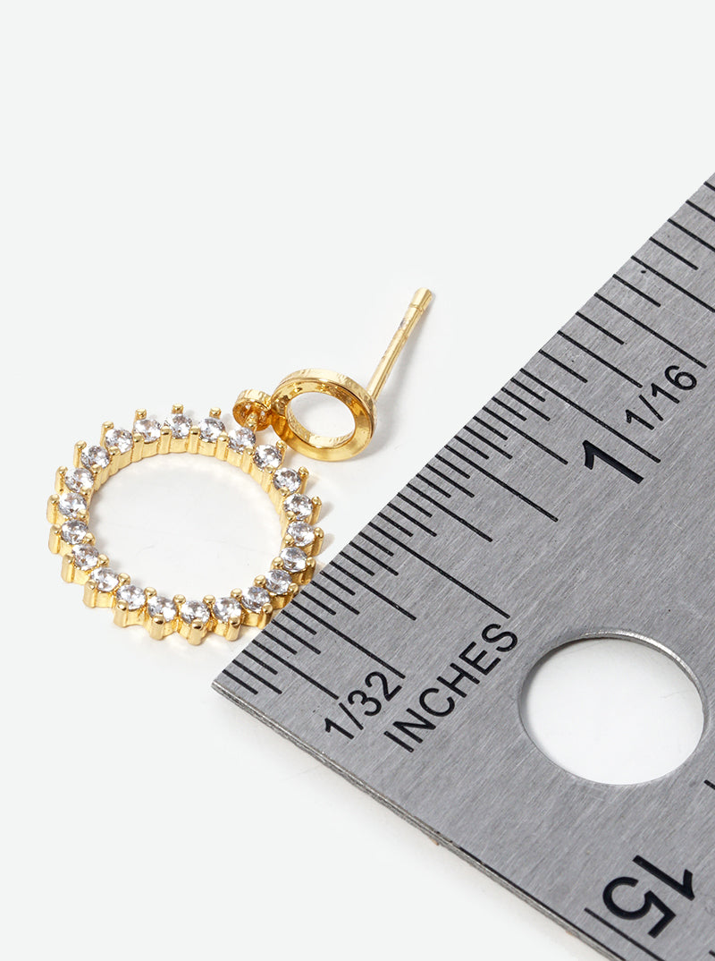 18k Gold Dipped CZ Pave Circle Drop Post Earrings