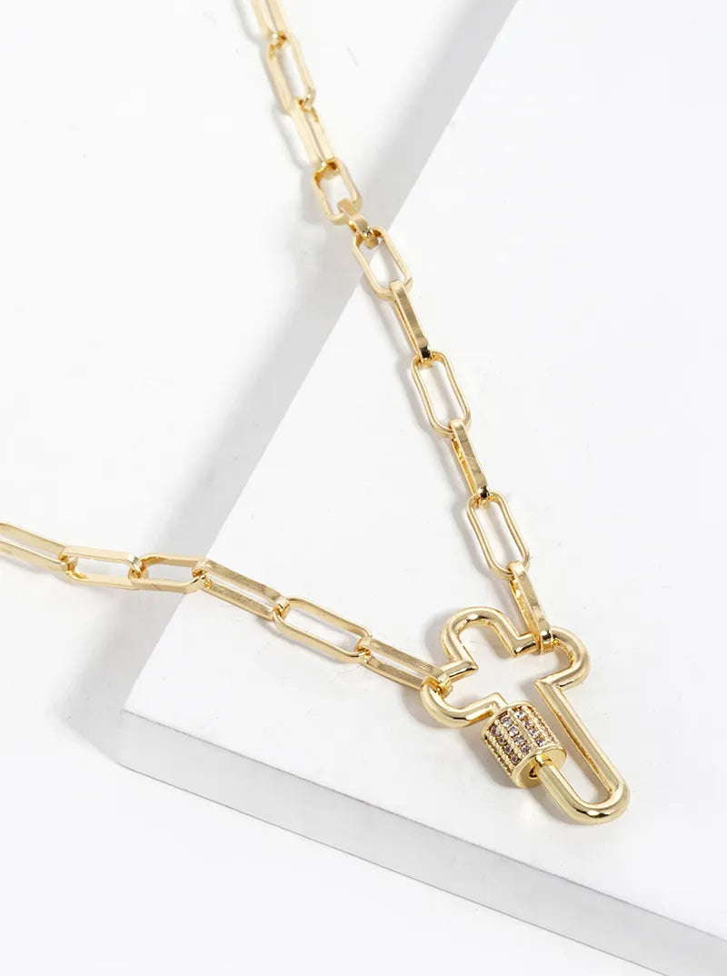 White Gold Dipped CZ Pave Cross Pendant Chain Necklace