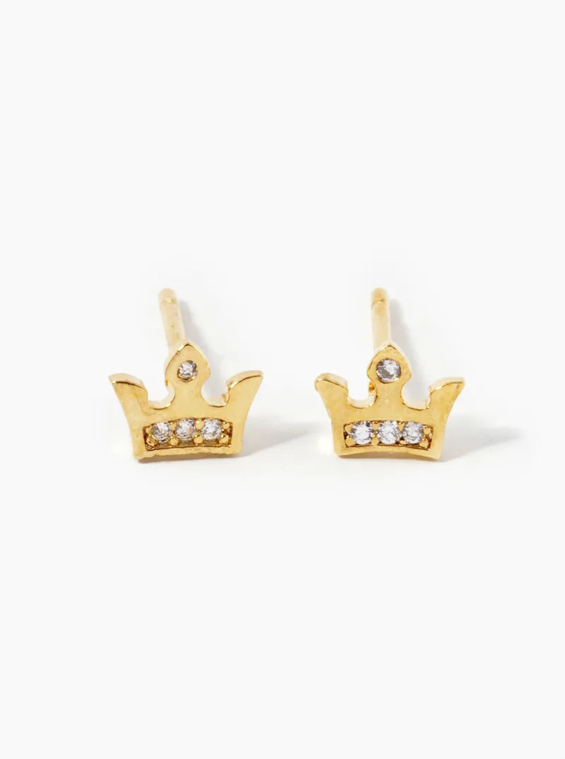 White Gold Dipped CZ Pave Crown Stud Earrings