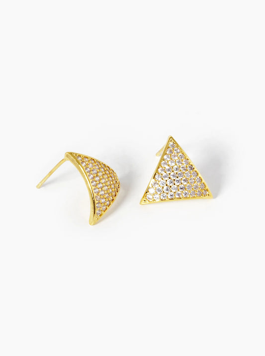 18k Gold Dipped CZ Pave Curved Triangle Stud Earrings