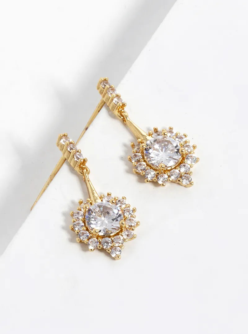 White Gold Dipped CZ Pave Delicate Dangle Post Earrings