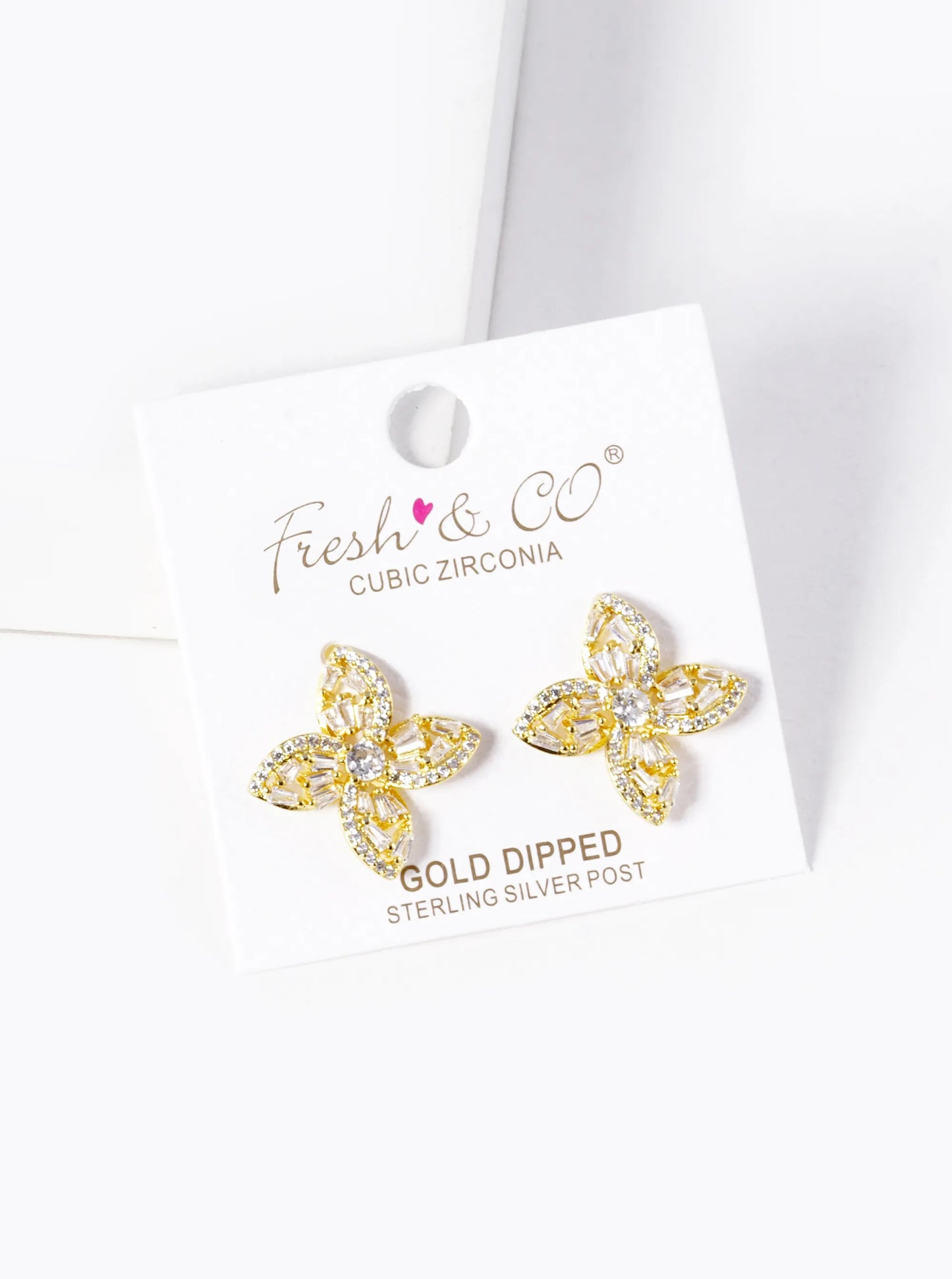 18k Gold Dipped CZ Pave Designer Inspired Flower Stud Earrings
