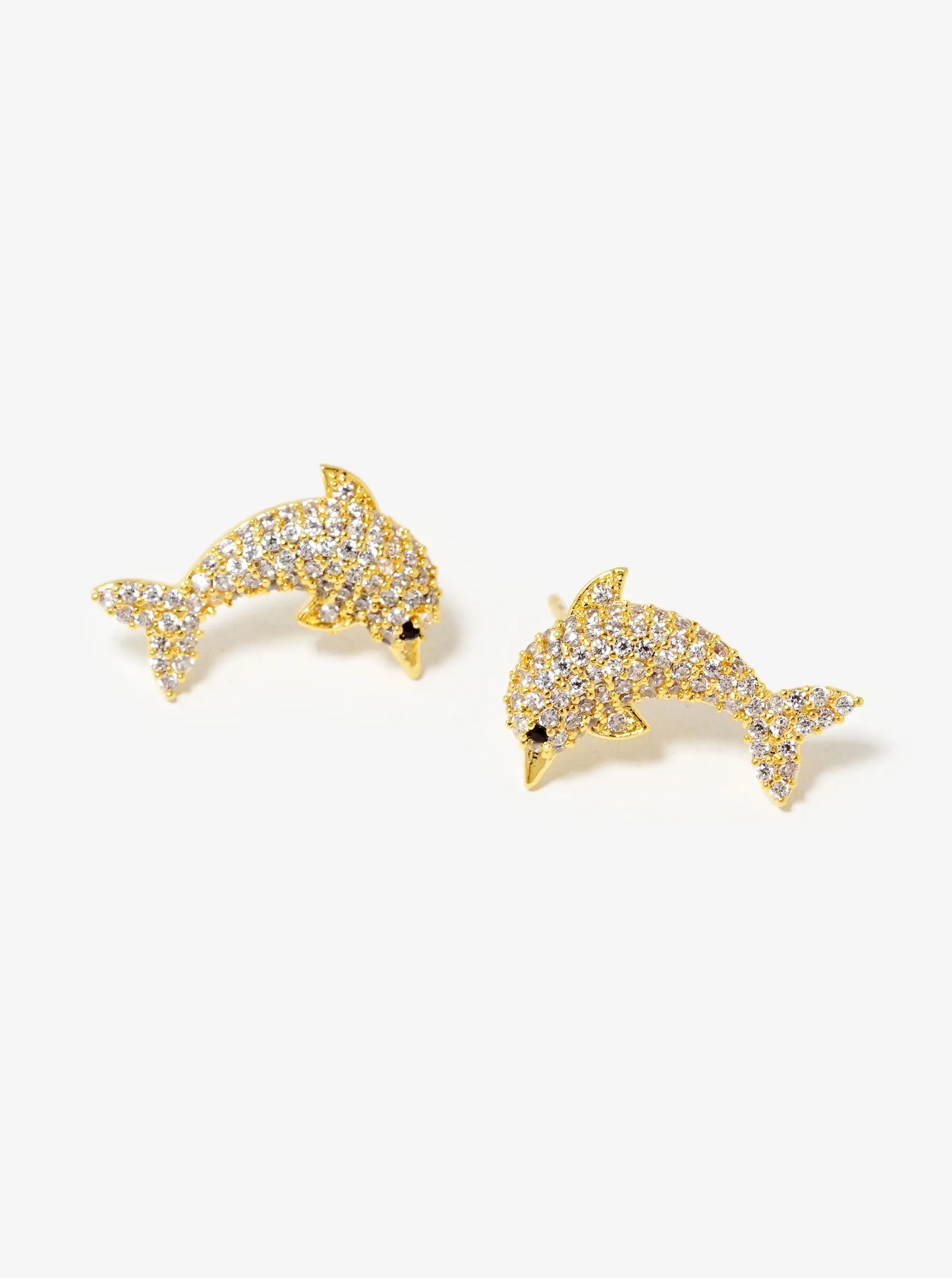 White Gold Dipped CZ Pave Dolphin Stud Earrings