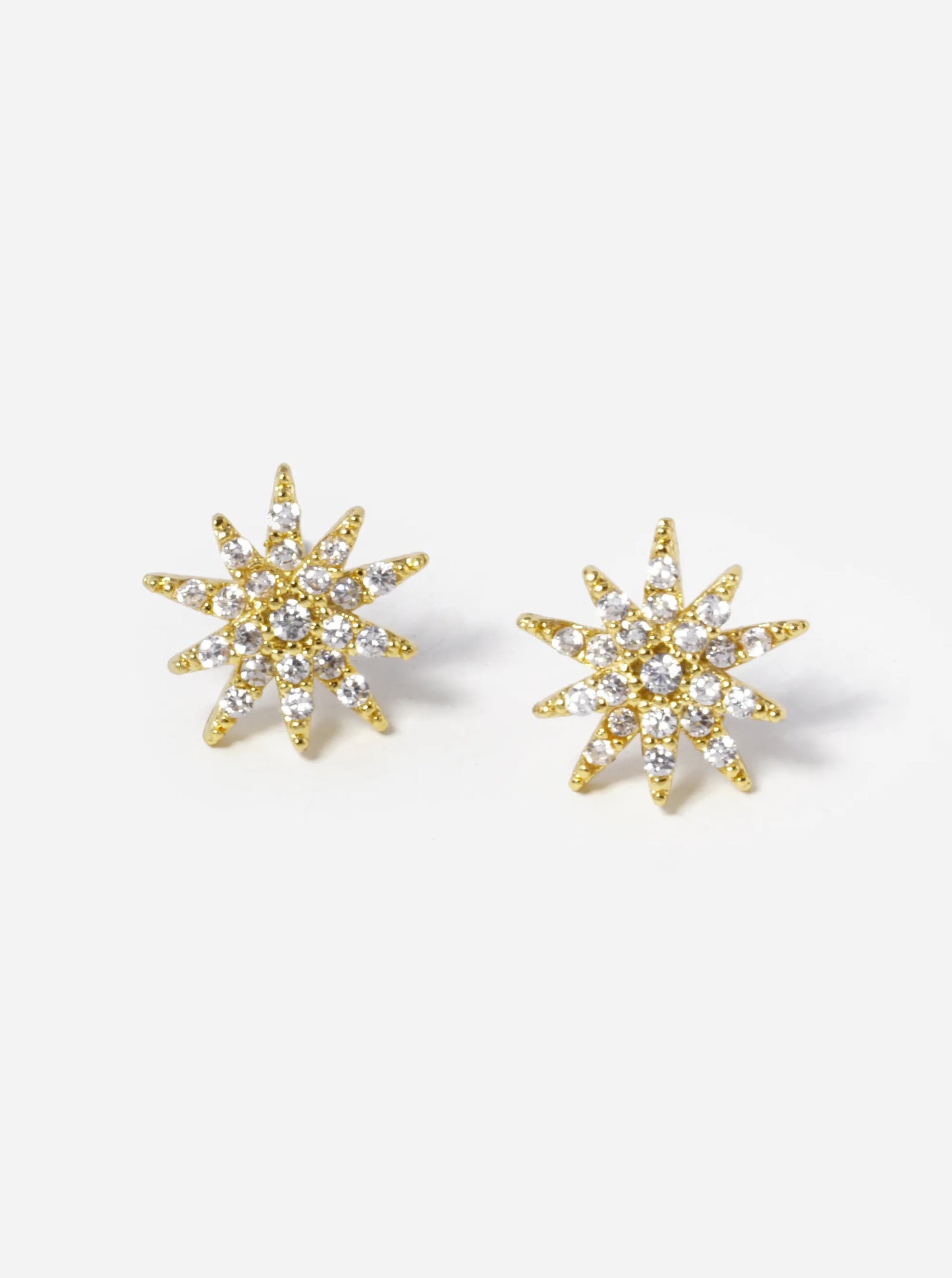 White Gold Dipped CZ Pave Double Star Stud Earrings