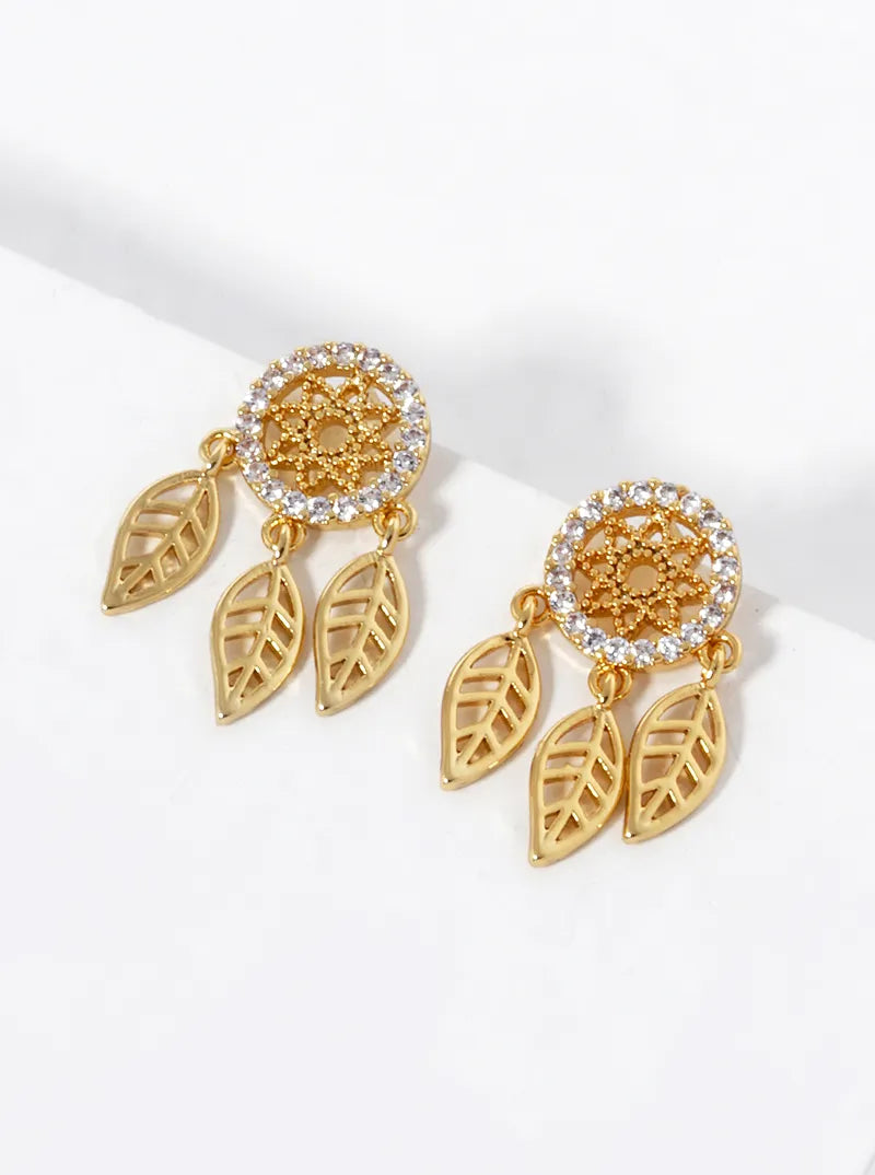 White Gold Dipped CZ Pave Dreamcatcher Stud Earrings