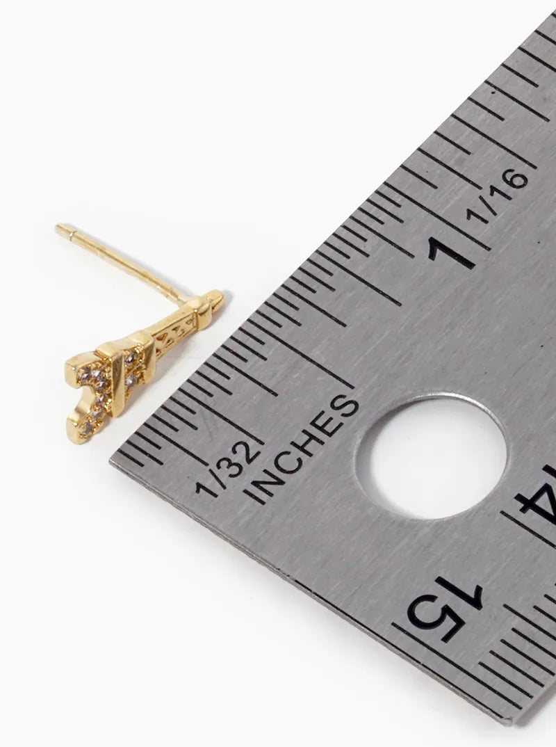 18k Gold Dipped CZ Pave Eiffel Tower Stud Earrings