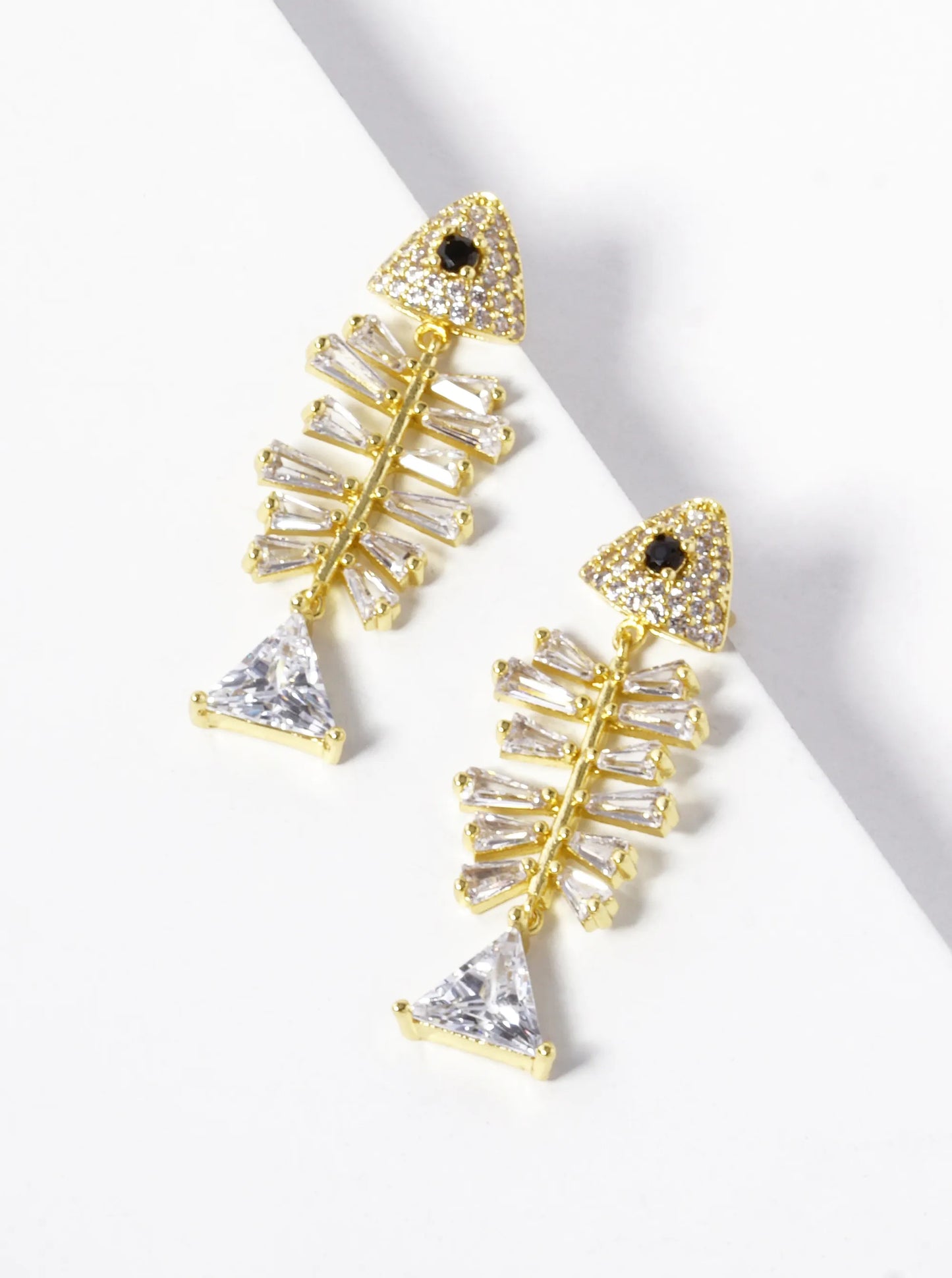 White Gold Dipped CZ Pave Fishbone Earrings