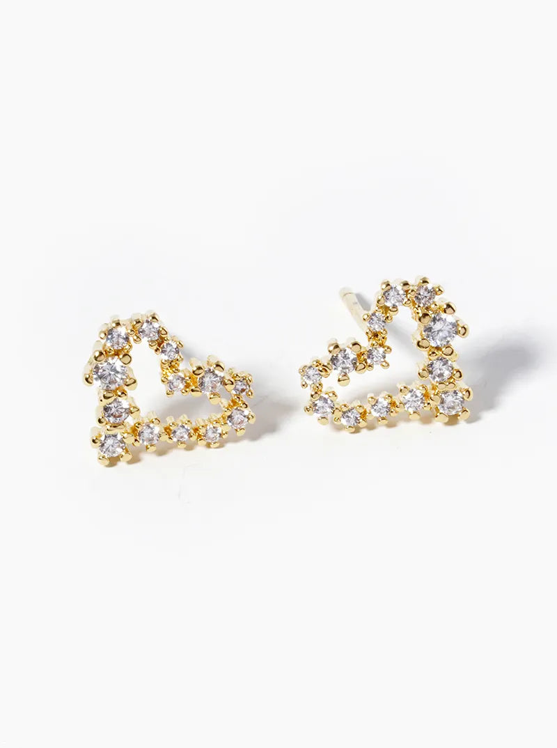 White Gold Dipped CZ Pave Heart Post Stud Earrings