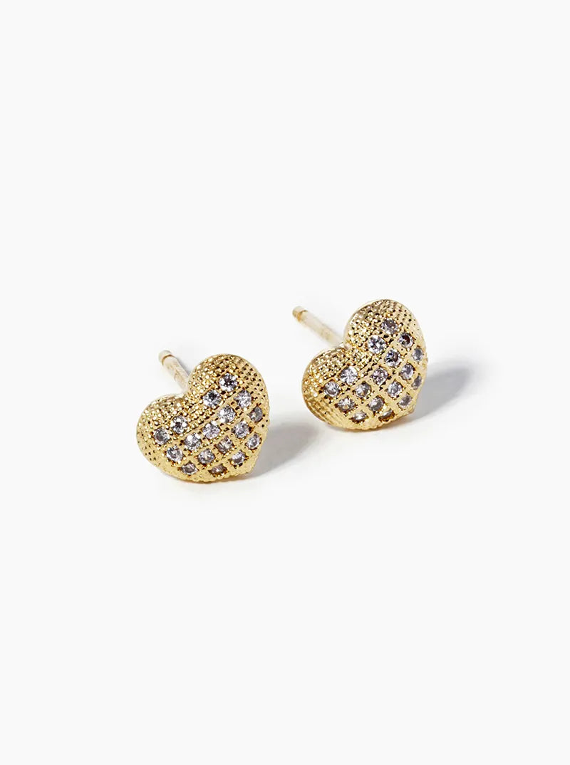 White Gold Dipped CZ Pave Heart Post Stud Earrings
