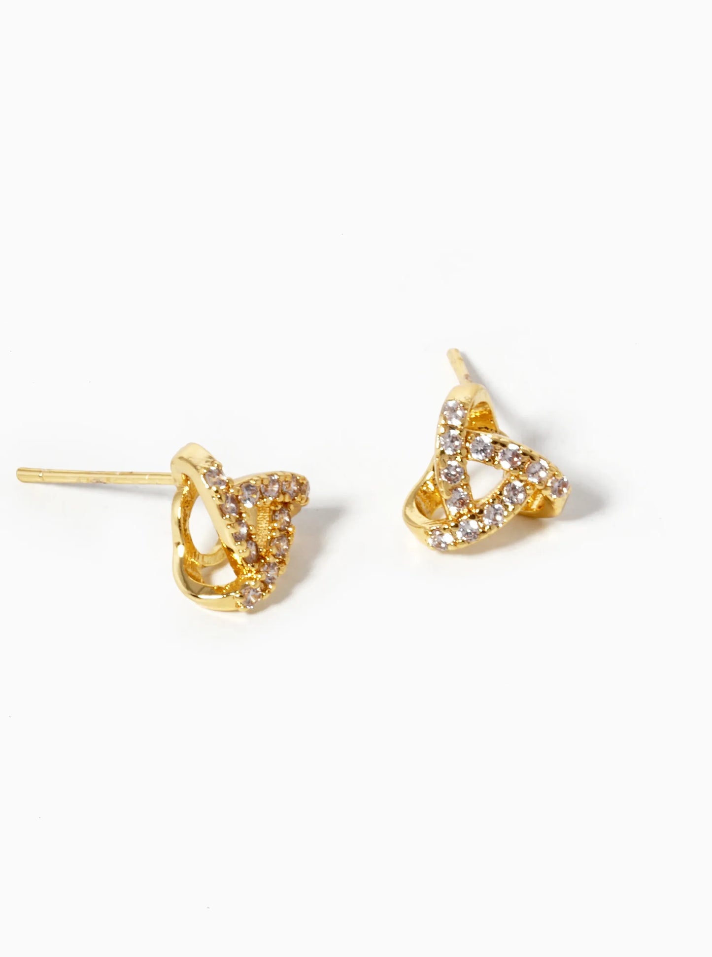 White Gold Dipped CZ Pave Impossible Triangle Stud Earrings