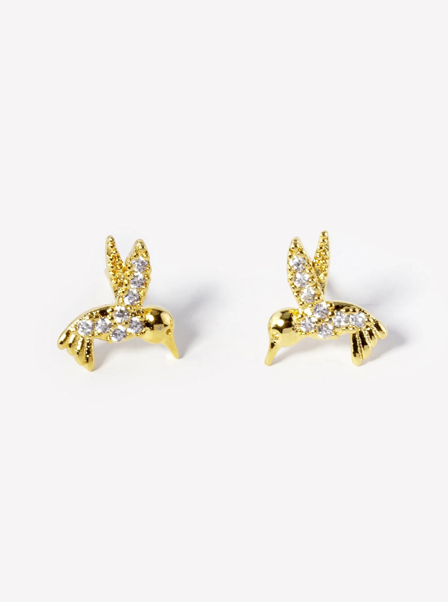 White Gold Dipped CZ Pave Kingfisher Bird Stud Earrings