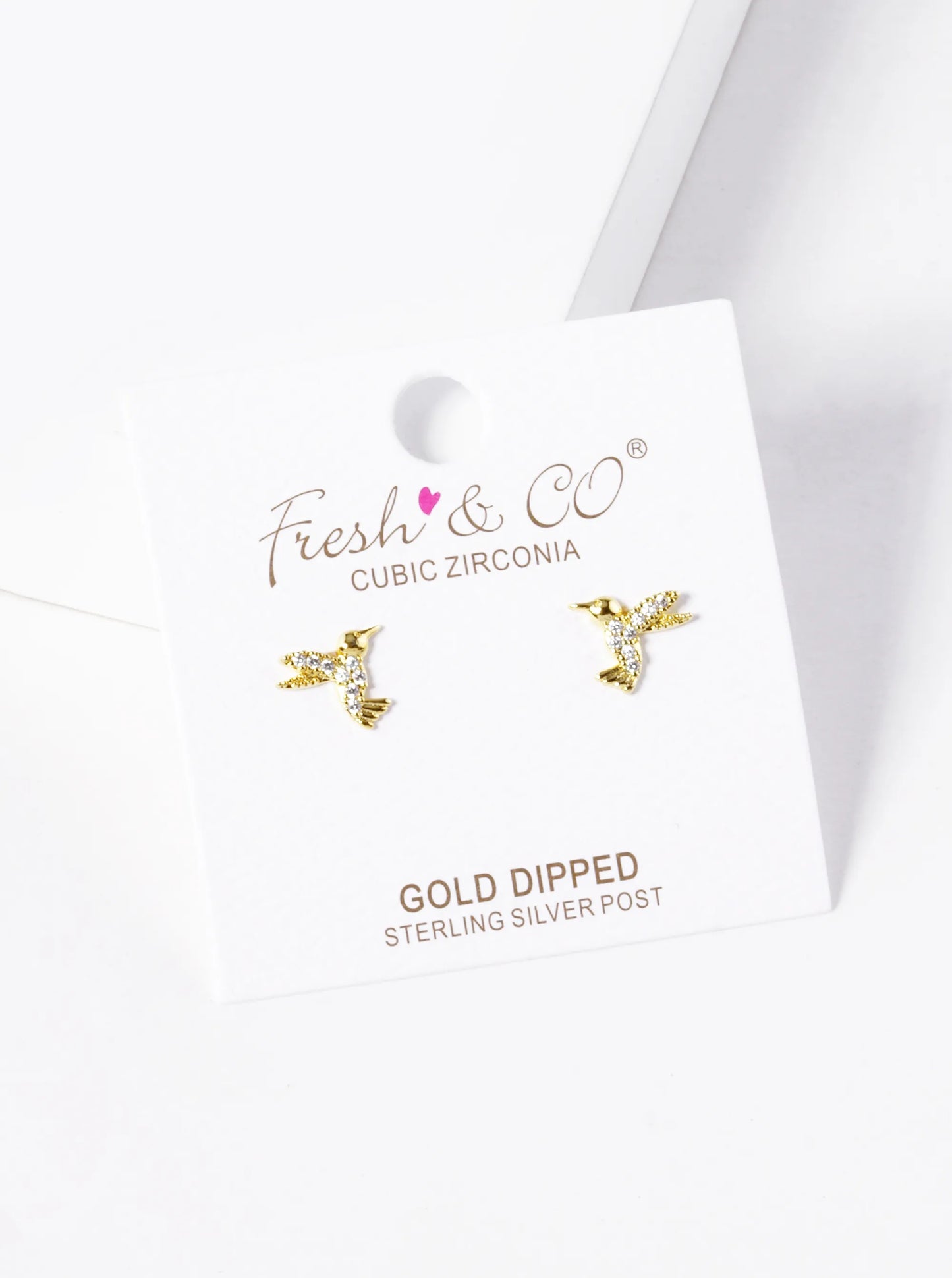 18k Gold Dipped CZ Pave Kingfisher Bird Stud Earrings